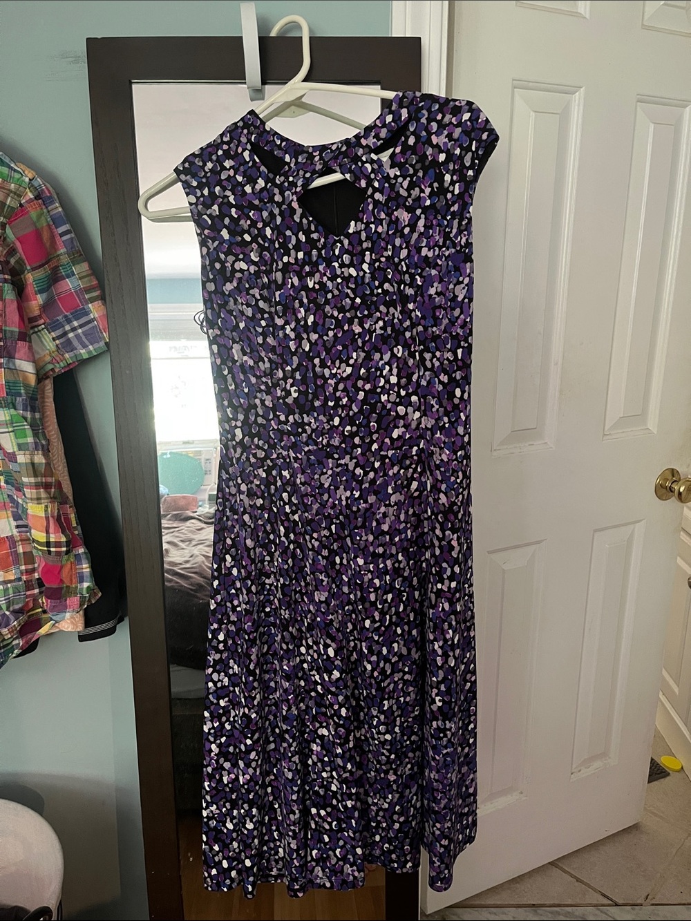London Times Purple Multi-Print Keyhole Midi Dress